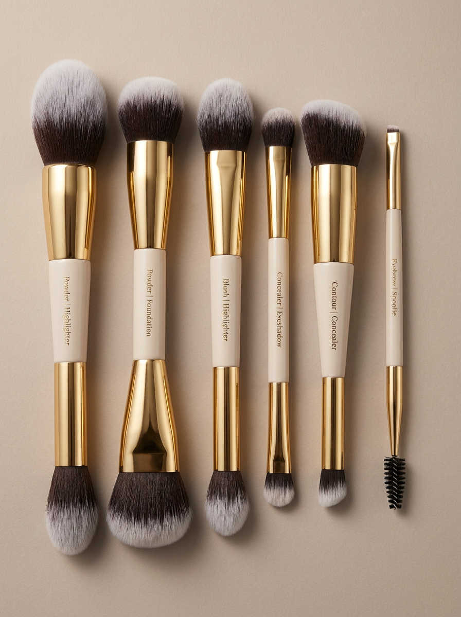 Kit complet Care Before Beauty — les 6 pinceaux signature sur fond beige studio